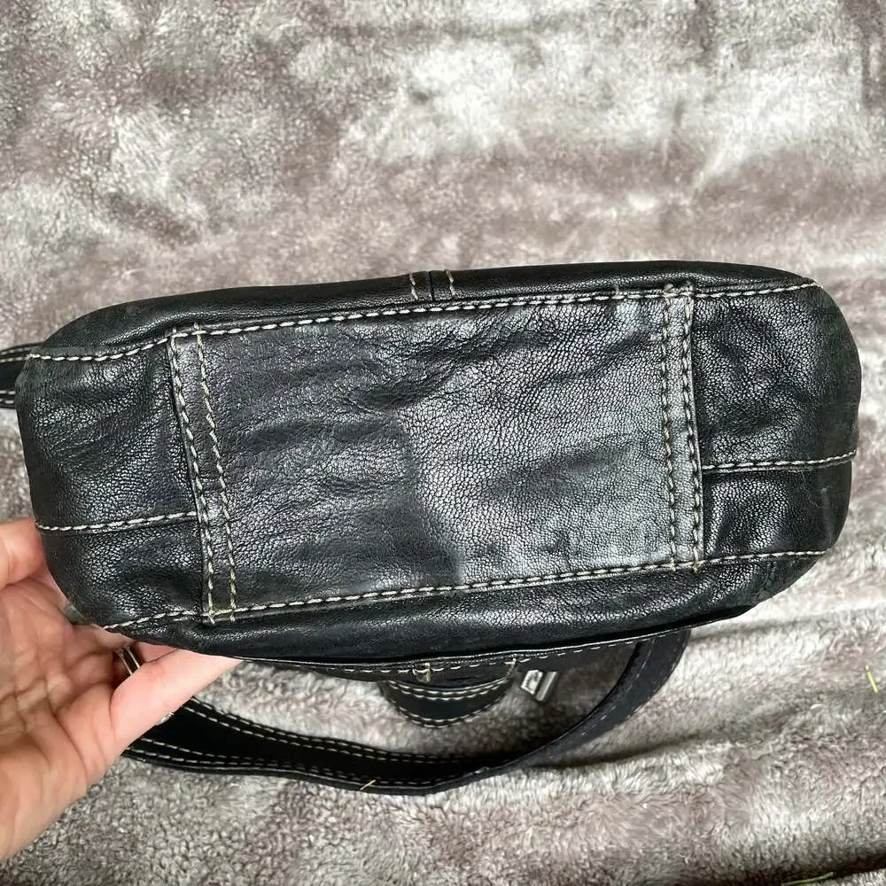 Vintage Fossil Black Leather Crossbody Bag Purse SOFT Shoulder 2 Zipper READ